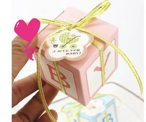

100pcs/lot letter wedding candy box birthday chocolate gift candy box 5*5*5cm pink and blue box