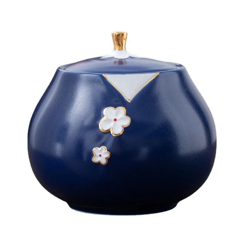 

Japanese-style Portable Mini Ceramic Pot Embossed Plum Ceramic Jar Sealed Tea Box Coffee Bean Candy Jar Food Container Art Decor