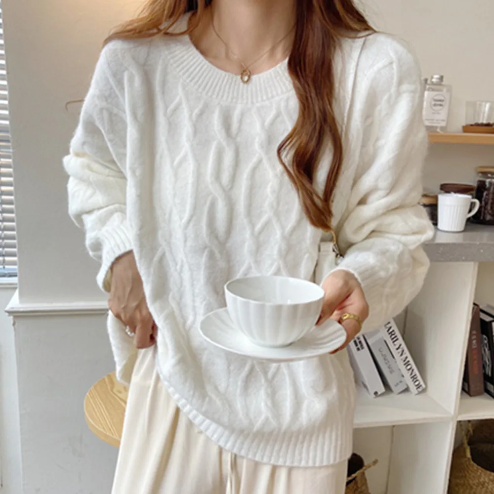 

Женский трикотажный свитер с длинным рукавом, розовый или белый однотонный пуловер