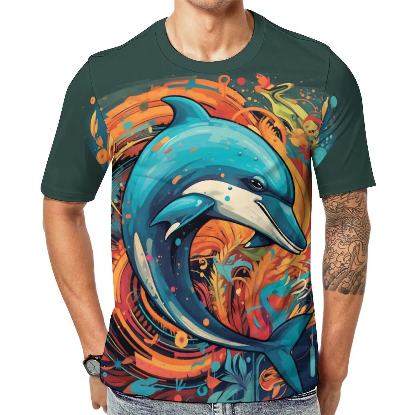 

Dolphin T Shirt Wall Graffiti Men Trendy T-Shirts Premium Graphic Tees Short-Sleeved Streetwear Big Size Tops Birthday Present