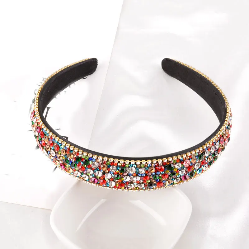 

Rhinestone Headband Luxury Hair Accessories Crystal Colorful Head Hoop Wide Side Non-slip Shiny Hair Hoop Makeup Wash Face