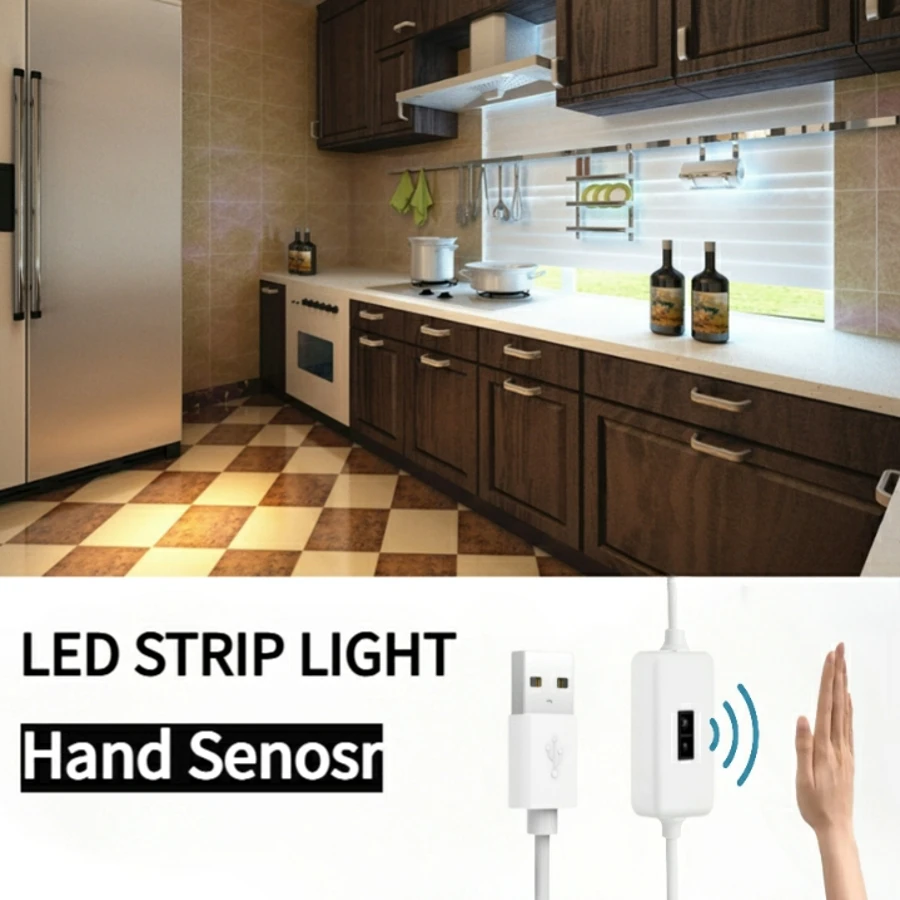 USB retroiluminación LED tira de luz barrido la mano ondulante / sensor táctil cinta TV cocina debajo lámpara del gabinete