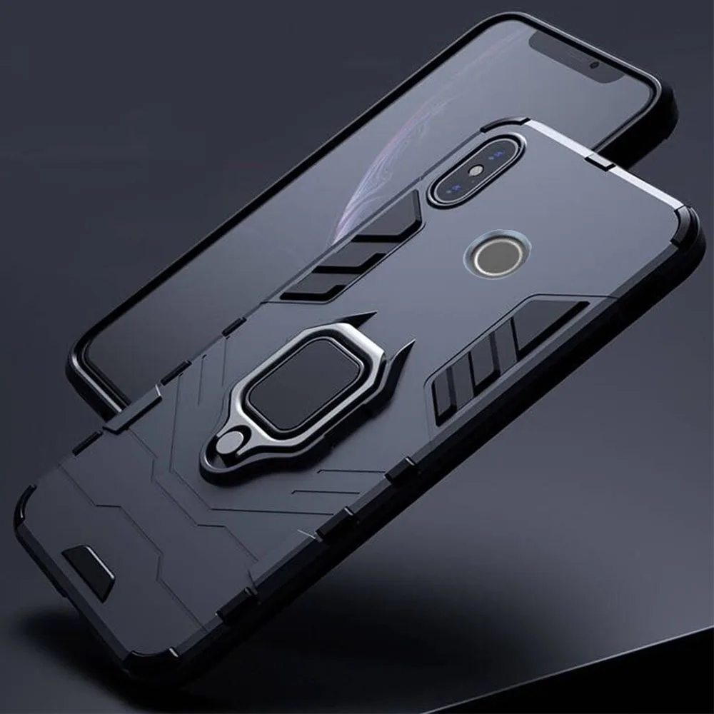 For Xiaomi Redmi Note 5 6 Pro Case Armor PC Cover Metal Ring Holder Phone Case for Mi A2 A 2 lite Cover Shockproof Hard Bumper