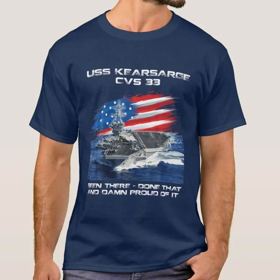 Футболка ветерана авианосера Kearsarge с флагом США USS CVS-33. Мужская футболка