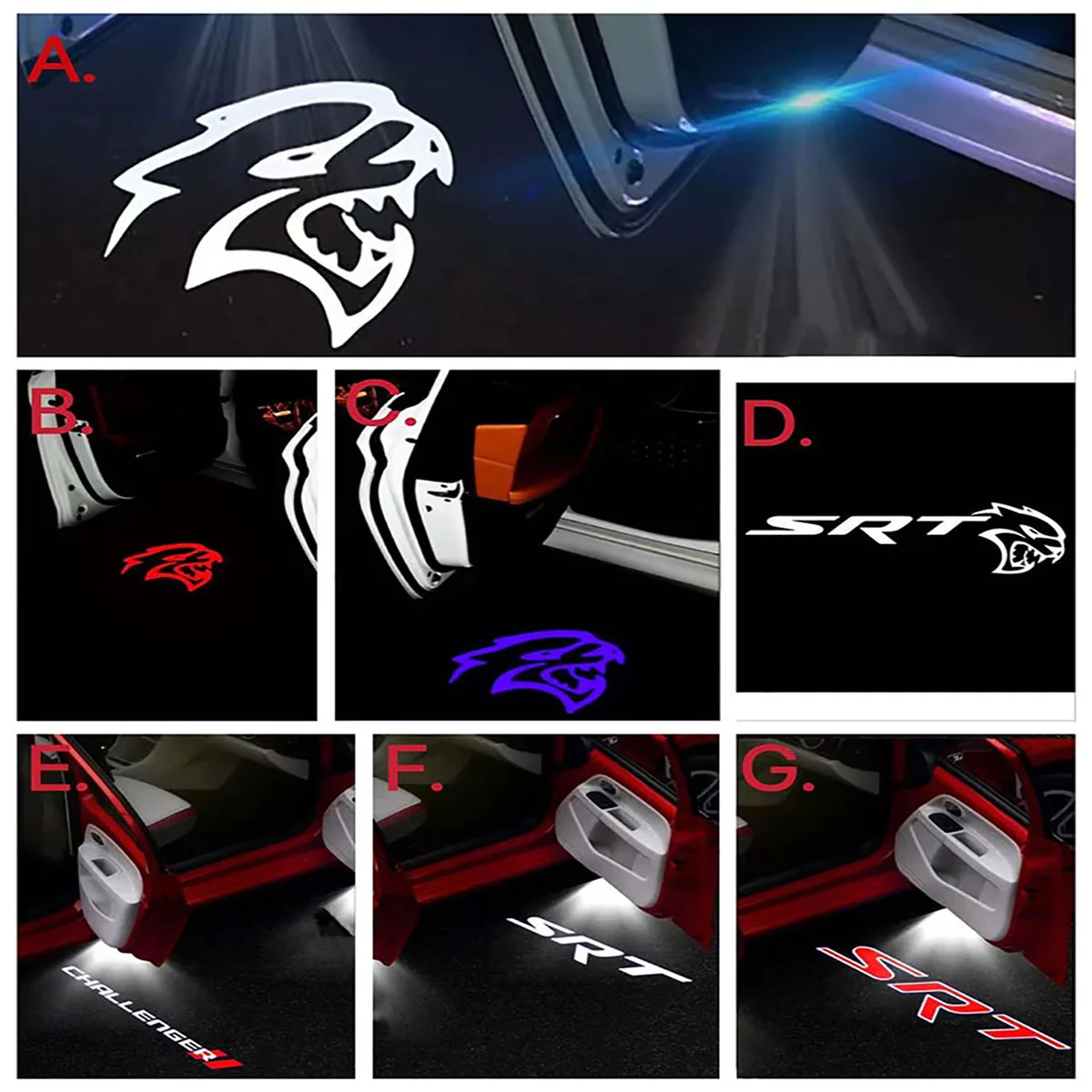 

For Dodge Charger SRT Demon Scat Countryman LED Car Door Logo Light Projector Welcome Light Ghost Shadow Lamp Car Accessories