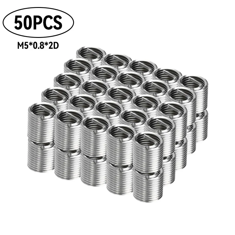 

50Pcs M5*0.8*2D Thread Repair Insert Kit 304 Stainless Steel Wire Screw Sleeve Set For Hardware Fasteners Screw Repair Tool