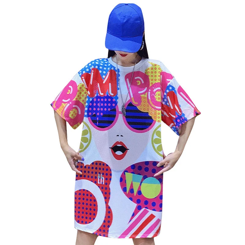 Женское Сетчатое платье с принтом QING MO свободное белое в уличном стиле ZQY2915 лето