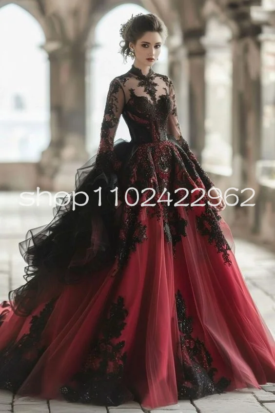 Бордовые свадебные платья с длинным рукавом