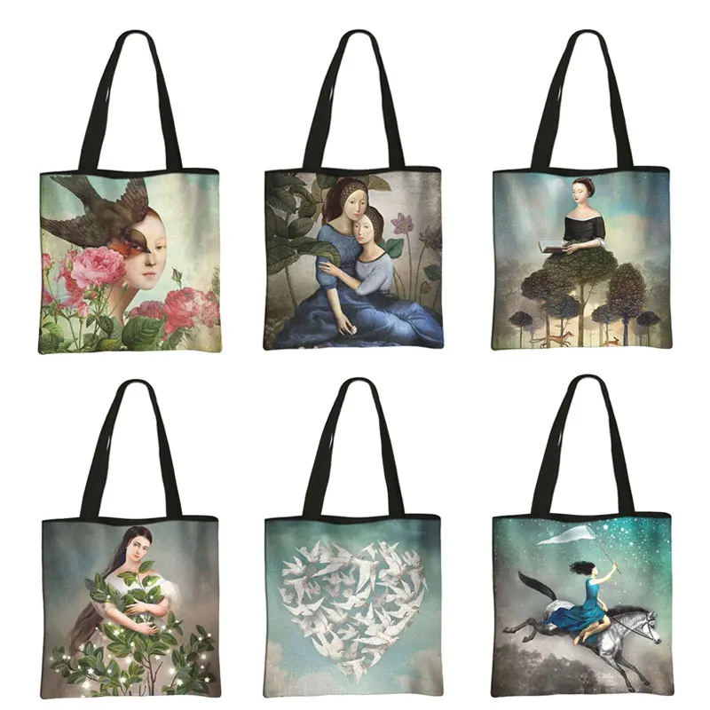 

Fashionable Oil Painting Shakespeare Leisure Women Handbag High Capacity Storage Travel Dreamy Elegant Canvas Shopping Bags Gift