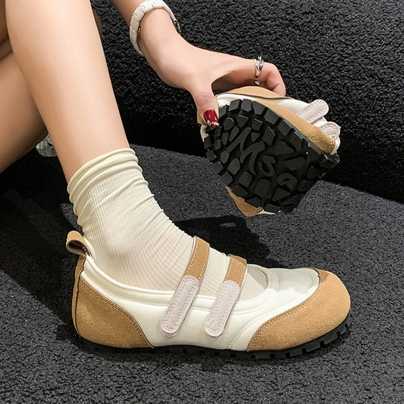 Cute Soft Puff Lolita Shoes Woman Sweet Pink Purple Ballet Flats Ladies Round Toe Thick Sole Double Straps Ballerina Loafers