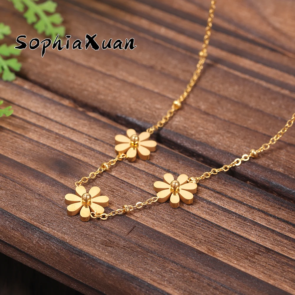 Богемное ожерелье SophiaXuan из нержавеющей стали, модные ожерелья золотого цвета с цветком и бабочкой, модные женские ожерелья на день рождения, 2023