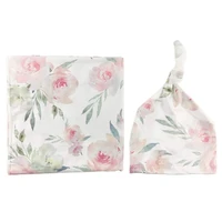 2 pcs newborn floral swaddle wrap headband set baby infants cotton receiving blanket sleeping bag hair band