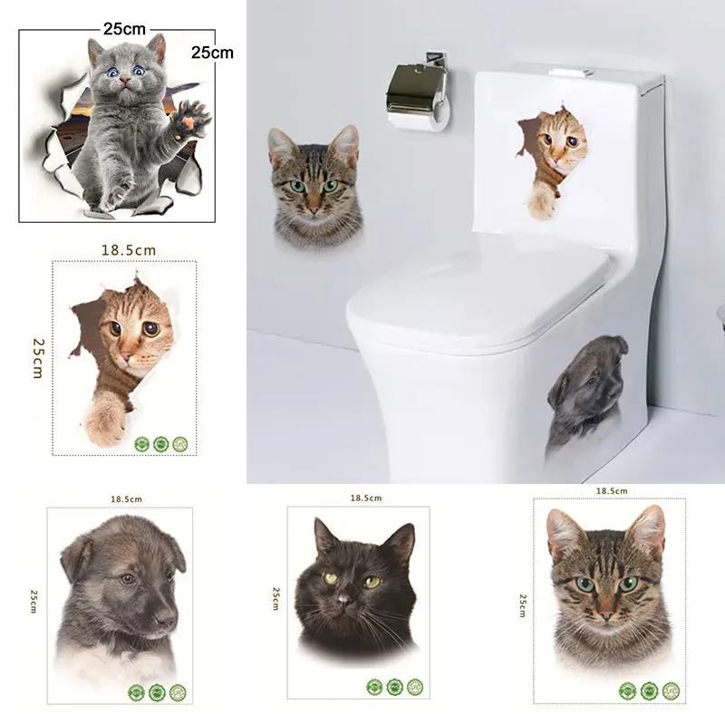 

1Pc Cat Wall Stickers 3D Kitten Pattern Stickers Toilet Sticker Waterproof Home Decor Glass Window Wall Art 25*18.5cm
