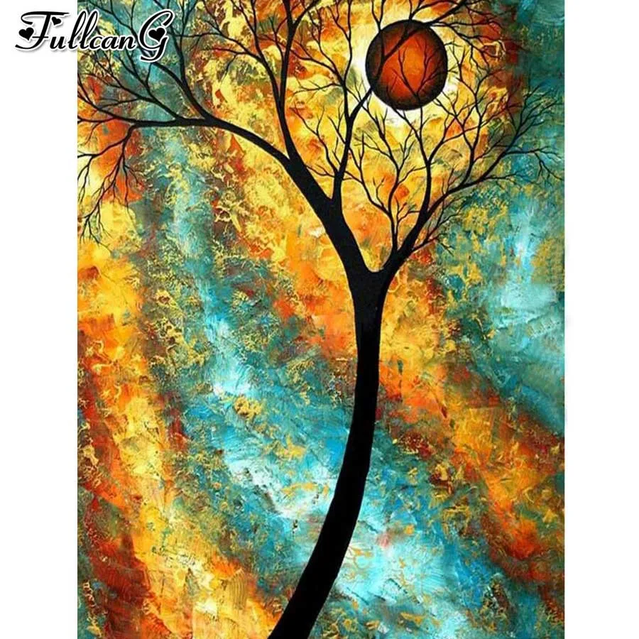 

mosaic 5d needlework diy diamond painting cross stitch kits abstract landscape tree full rhinestone embroidery arts JX3287