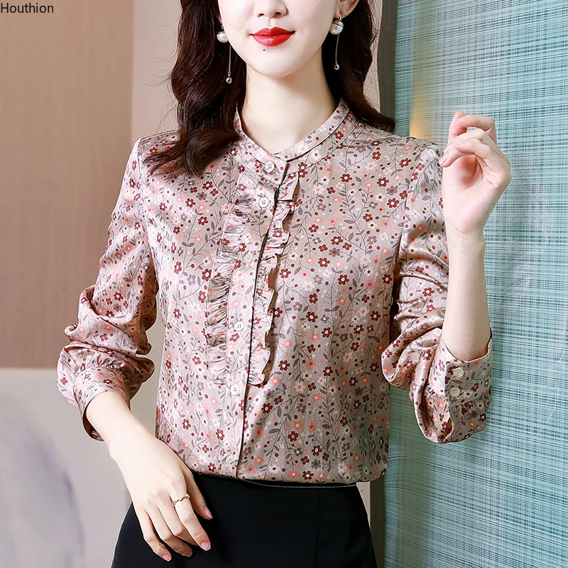

Summer New Blouses O-neck Long Sleeve Tops Printing Casual Korean Fashion Loose Women Shirts