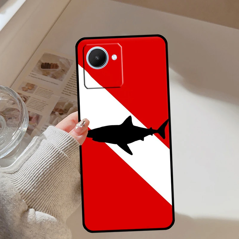Dive Scuba Diver Shark Diving Flag для Realme 13 12 10 11 14 Pro Plus GT 6T 6 5 GT7 C61 C55 C53 C51 C21Y C25S C75 C67 Чехол