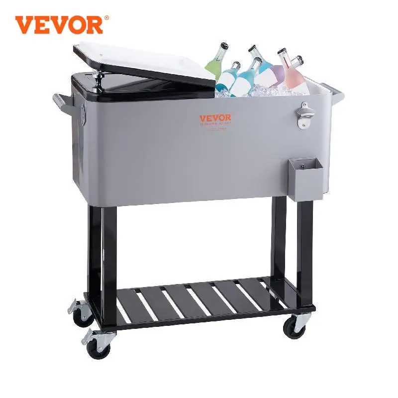 Cart 80 Quart, Portable Bar Drink Cooler, Steel Beverage Bar