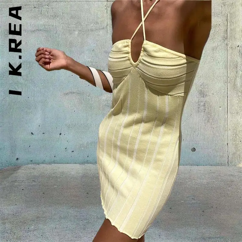 

I K.Rea Dress Sexy Mini Dress Fashion Halter Women Lazy Streetwear Harajuku Popular Outfits Club Slim Vestidos Female Woman