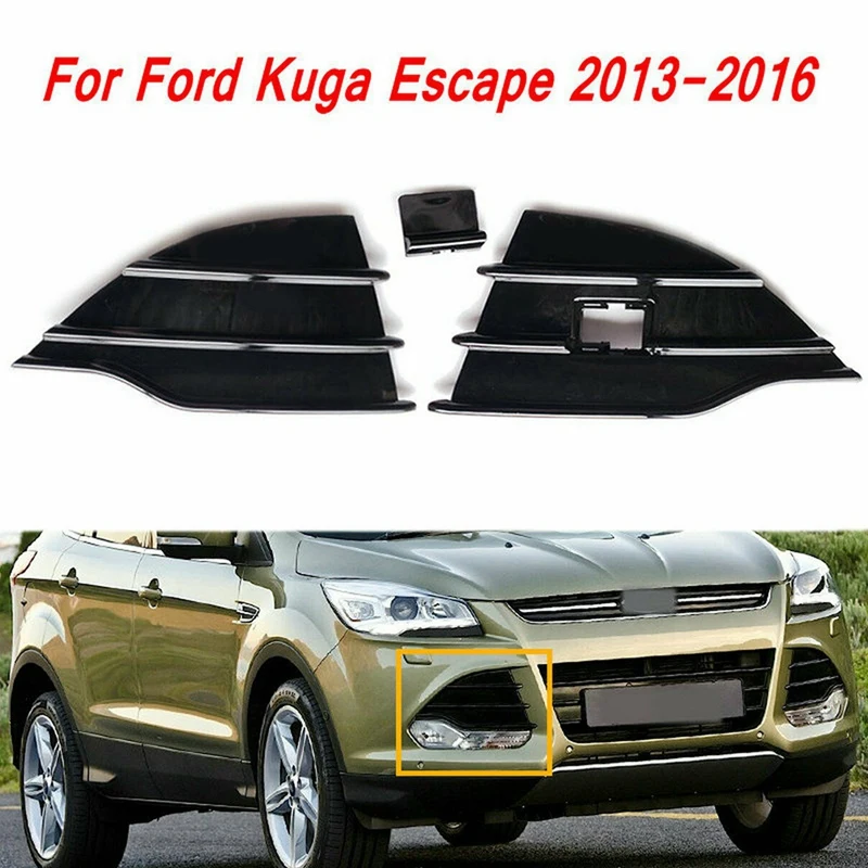Cubierta de rejilla de parachoques inferior delantero para Ford Kuga Escape, cubierta de parrilla de color negro satinado y plateado, CJ5Z17E810AA, CJ5Z17E811AA, años 2013 A 2016