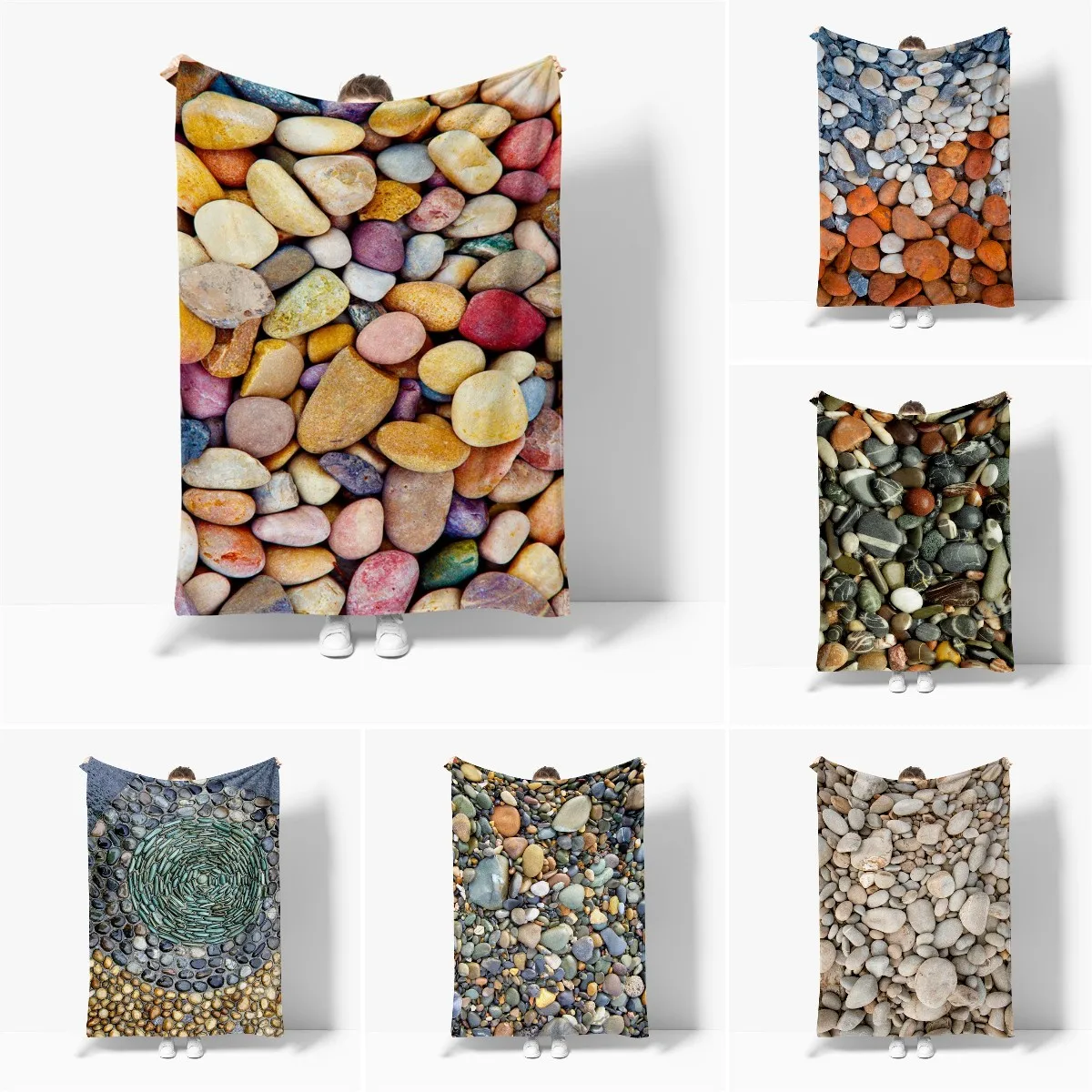 

Colourful Small Stone Art Design Flannel Throw Blanket King Queen Size All Season Warm Super Soft Lightweight Blanket for Couch