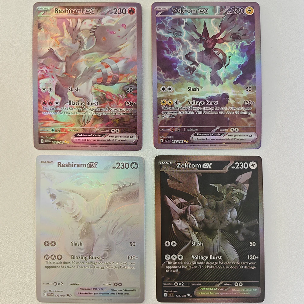 Фото Коллекционные карты TCG Zekrom Ex: Reshiram Blazing Burst 166/086 Slash – Изысканные игровые карты с лазерным эффектом для самостоятельного изготовления игровых реквизитов №3