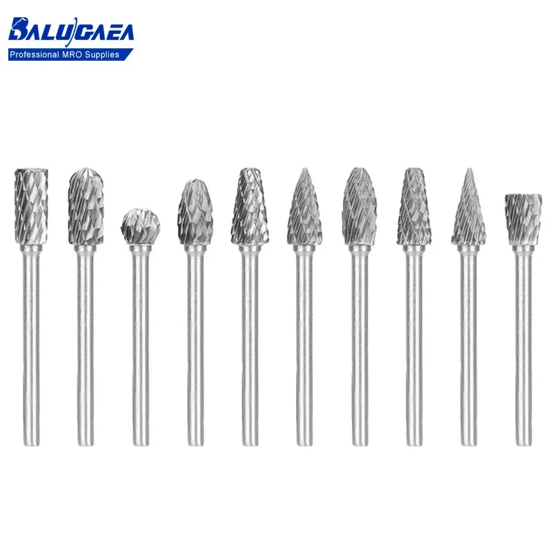 Rotary File 10pc 3mm Shank Rotary Burr Single Double Cut For Dremel Rotary Tools Carbide Milling Bit for Metal Wood
