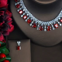 Fashion Luxury Red Color Square Shape CZ Jewelry Sets For Bride Necklace Set Wedding White Gold Color Accessorie Wholesale N-418