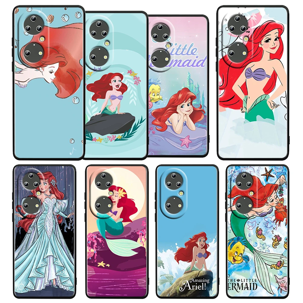 

Anime Little Mermaid Case For Huawei P50 P20 P30 P40 5G P10 Pro Lite E Plus P9 Lite Mini Silicone Soft Black Phone Cover Coque
