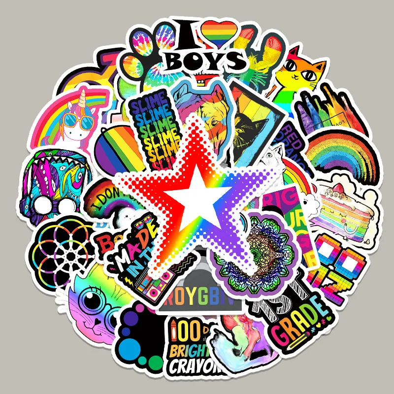 

51 Piece Set Of Color Coded Skateboards And Motorcycles Cartoon Stickers Cute Waterproof Kids Toys Stationery Decorative Mobile