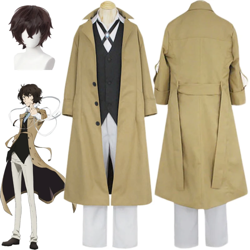 

Anime Bungo Stray Dogs Dazai Osamu Cosplay Costume Unisex Adult Long Coat Pants Vest Wig Suit Uniform Halloween Party