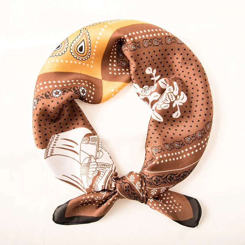 

Шёлковый квадратный шарф в клетку, Женская атласная шаль, хиджаб, Женская повязка для волос, роскошный головной платок на запястье, 70*70 см, бандана 2023