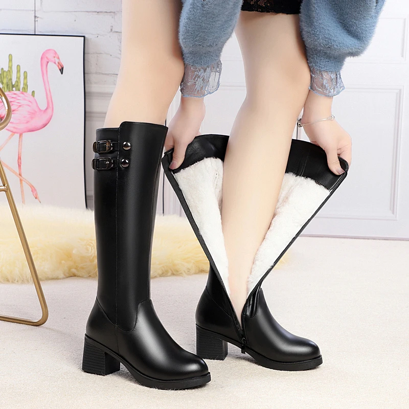 AIYUQI Women Winter Boots Wool Warm 2023 New Genuine Leather Women's Long Boots Non Slip Large Size 41 42 43 Women's Boots