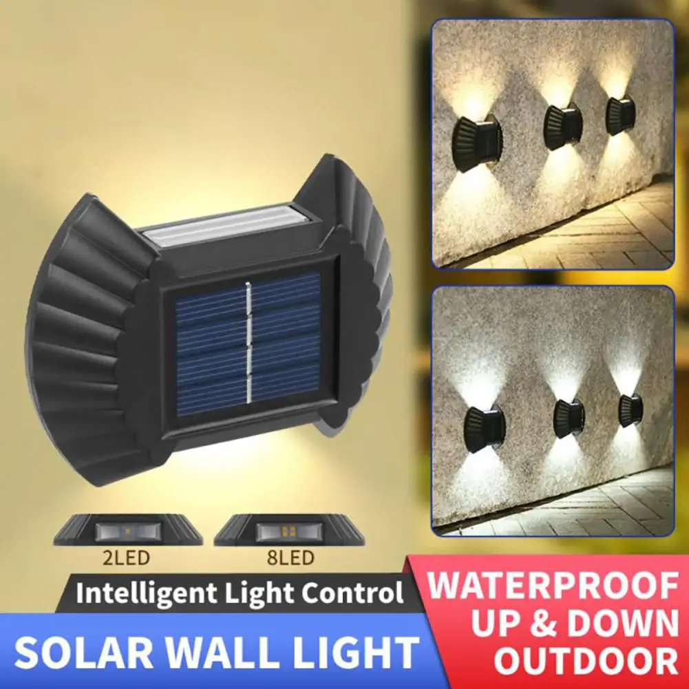 

4pcs 2/8 LED Solar Wall Light Porch Lamp Solar Wall Light Waterproof Outdoor Garden Fence Stair Decoration Lighting Lamp