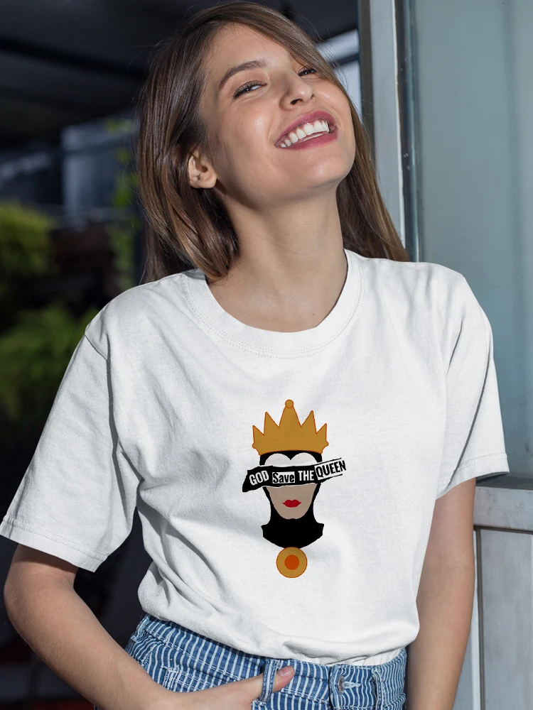 

Disney Evil Queen T Shirt Women Anime Villain T-Shirt Bad Girl Exquisite Trendy White All-Match Disney Brand Comfortable Tshirt