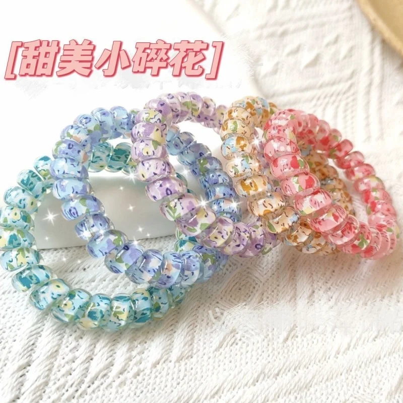 

Summer New Korean Style Sweet Little Flower Chic Elegant Phone Line Ring Hair Rope for Women Simple High Ponytail Cute Headwear