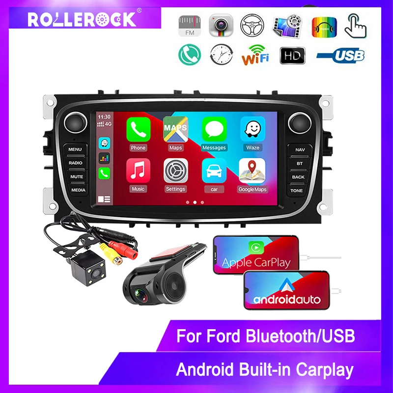 Автомагнитола Rollerock 2 Din Android 9 мультимедийный плеер Bluetooth GPS Встроенный Carplay для