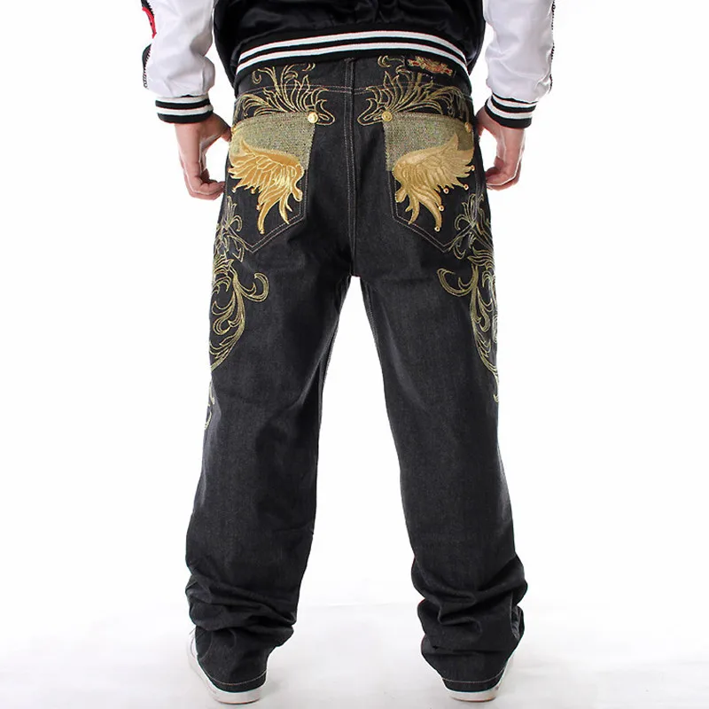 2023 Fashion Men's New Loose Jeans Hip Hop Embroidery Graffiti Printed Oversized Denim Pants Men Streetwear Black Jean Trousers