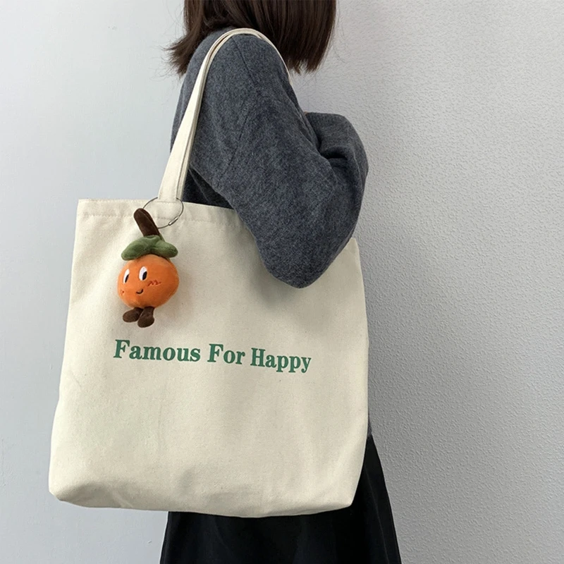 

Canvas Tote Bag with Pocket Zipper Closure Solid Color with Letters 16.5"x15.0"