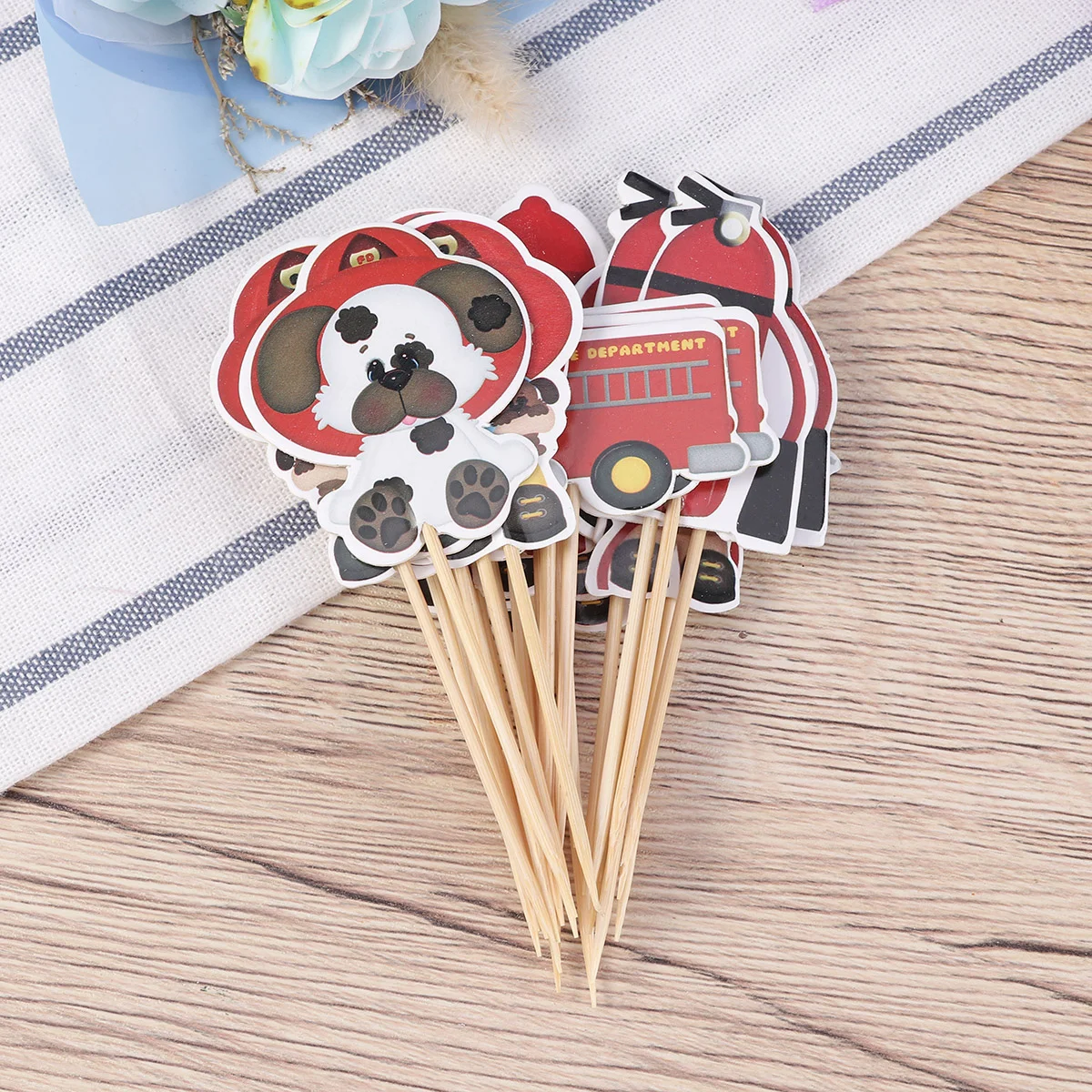 

Cake Picks Party Firefighter Decorating Toppers Decor Truck Fire Cartoon Theme Supplies Cupcake Fruit Fireman Woodland Baby