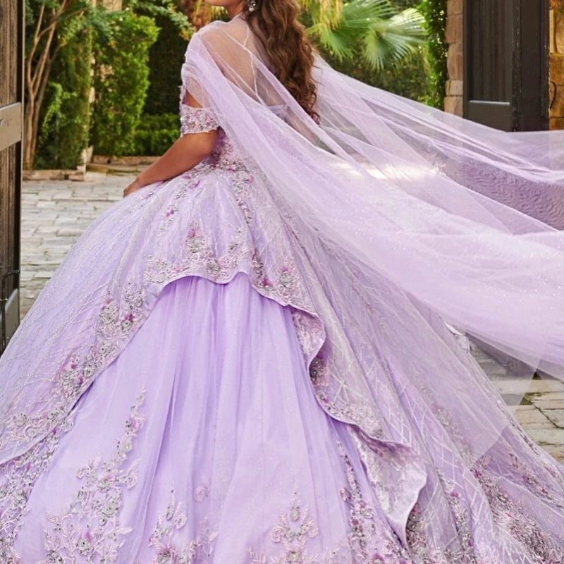 2024 Лавандовое блестящее платье Quinceanera роскошное официальное кружевное с бисером