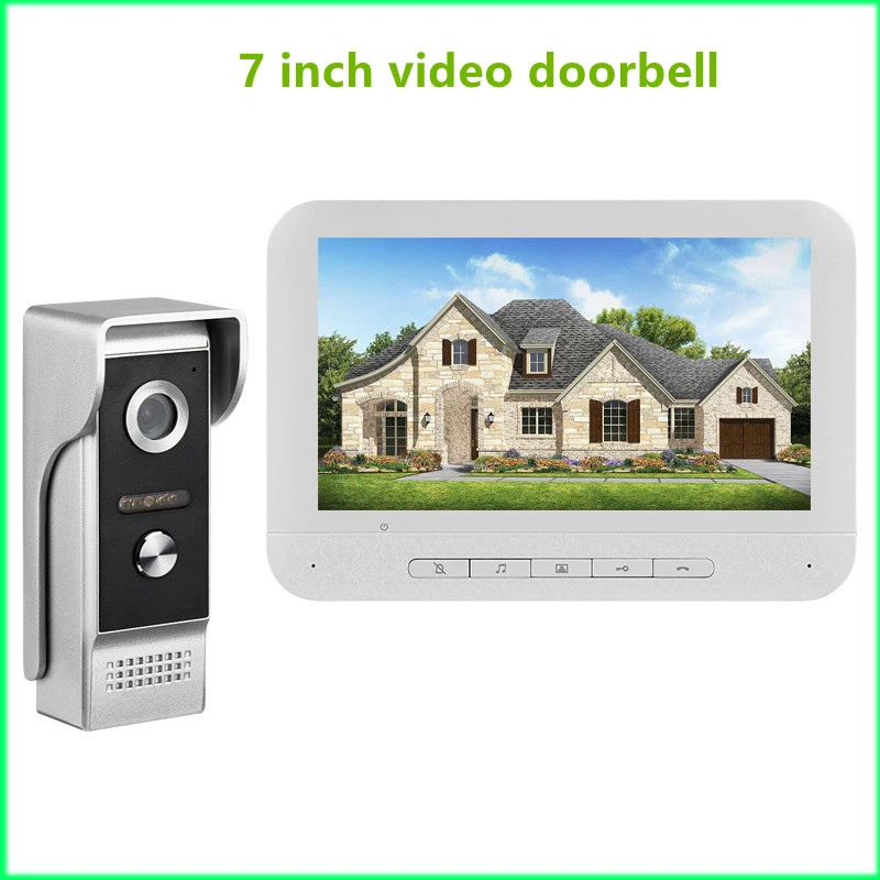 7 Inch Wired Video Intercom System  Doorbell Camera Outdoor Unlock Function Colorful Screen One-key Monitoring Door Bell