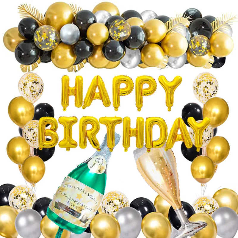 

79pcs Chrome Gold Black Latex Confetti Balloons Adult Man Woman Happy Birthday Party Decorations 16 18 25 30 40 50 60 Years Old