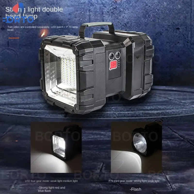 

LED USB Rechargeable Double Head Searchlight Handheld High Power Flashlight Fishing Camping Working Spotlight Floodlight