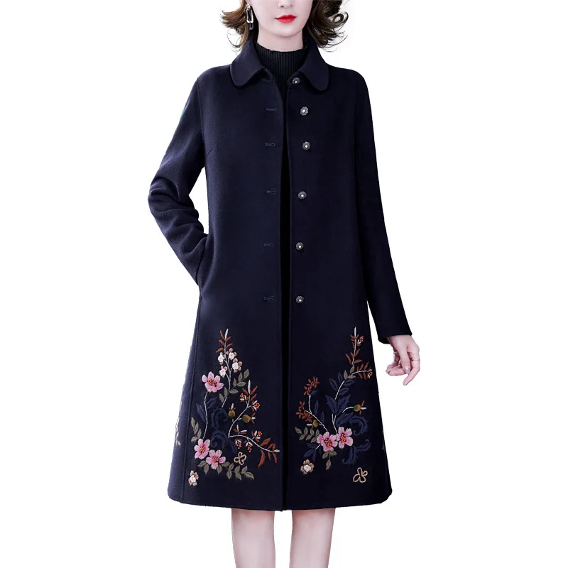 Женское шерстяное пальто средней длины элегантное винтажное дизайнерское с