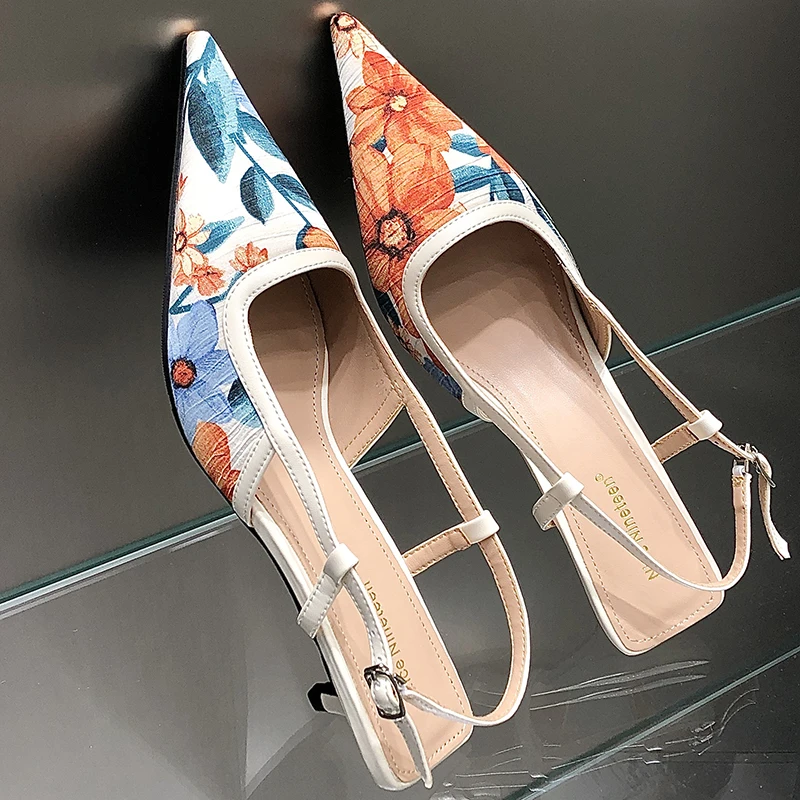 

Pointed Toe Slingback Fashion Ladies High Heels Flower Summer Female Outdoor Slides Slippers Sandals Mules Women Pumps Shoes