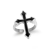 european and american retro personality hip hop fashion cross ring men and women black drip oil punk index finger ring trend