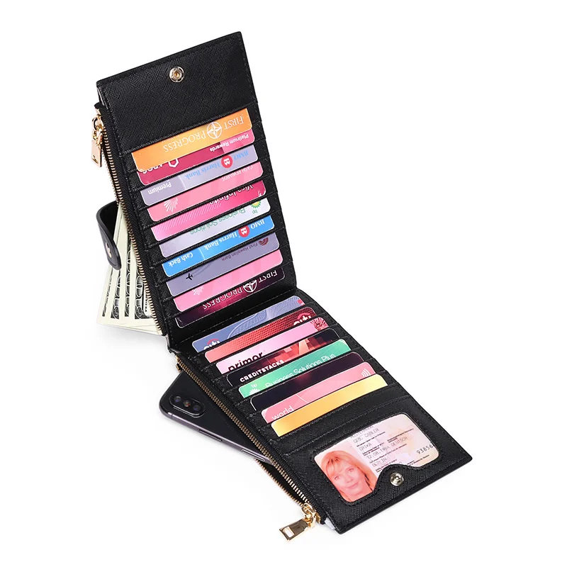Multifunctional Anti-magnetic Card Holder PU Leather Unisex Two-fold Ultra-thin Credit Card Clip Large-capacity Mobile Phone Bag