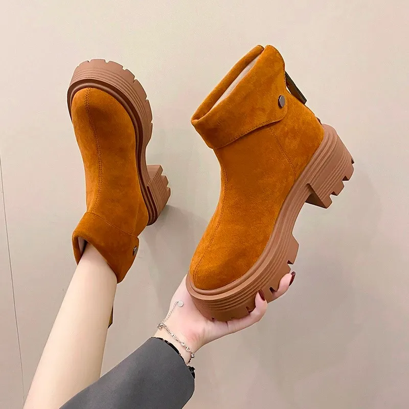 

Женские ботинки, новинка зимы 2022, женские ботильоны с круглым носком и подошвой, модные женские ботинки