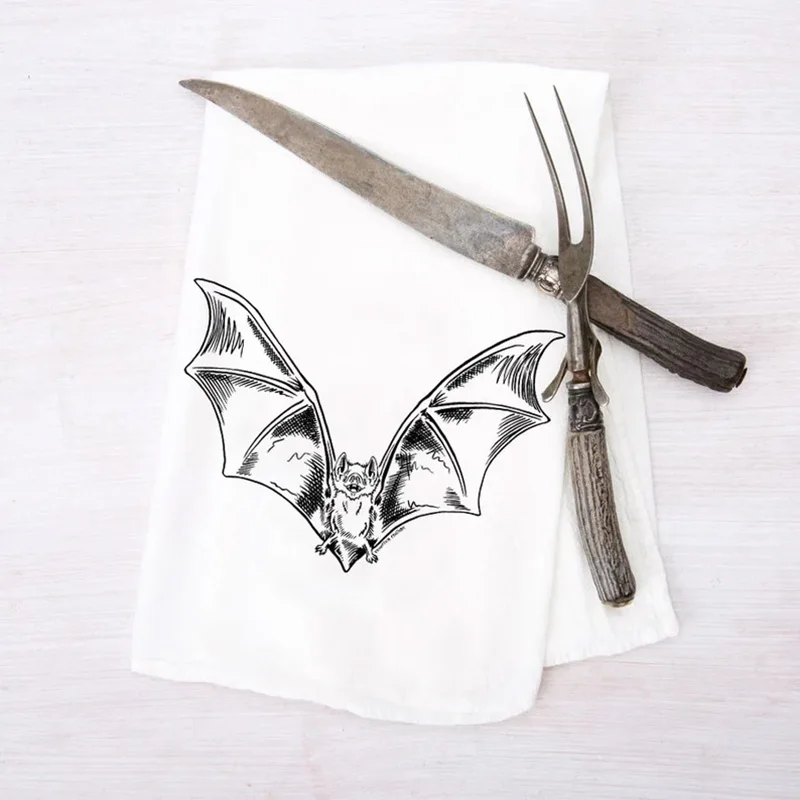 S Bat Kitchen Towel Cotton Flour Sack Halloween Kitchen Towe