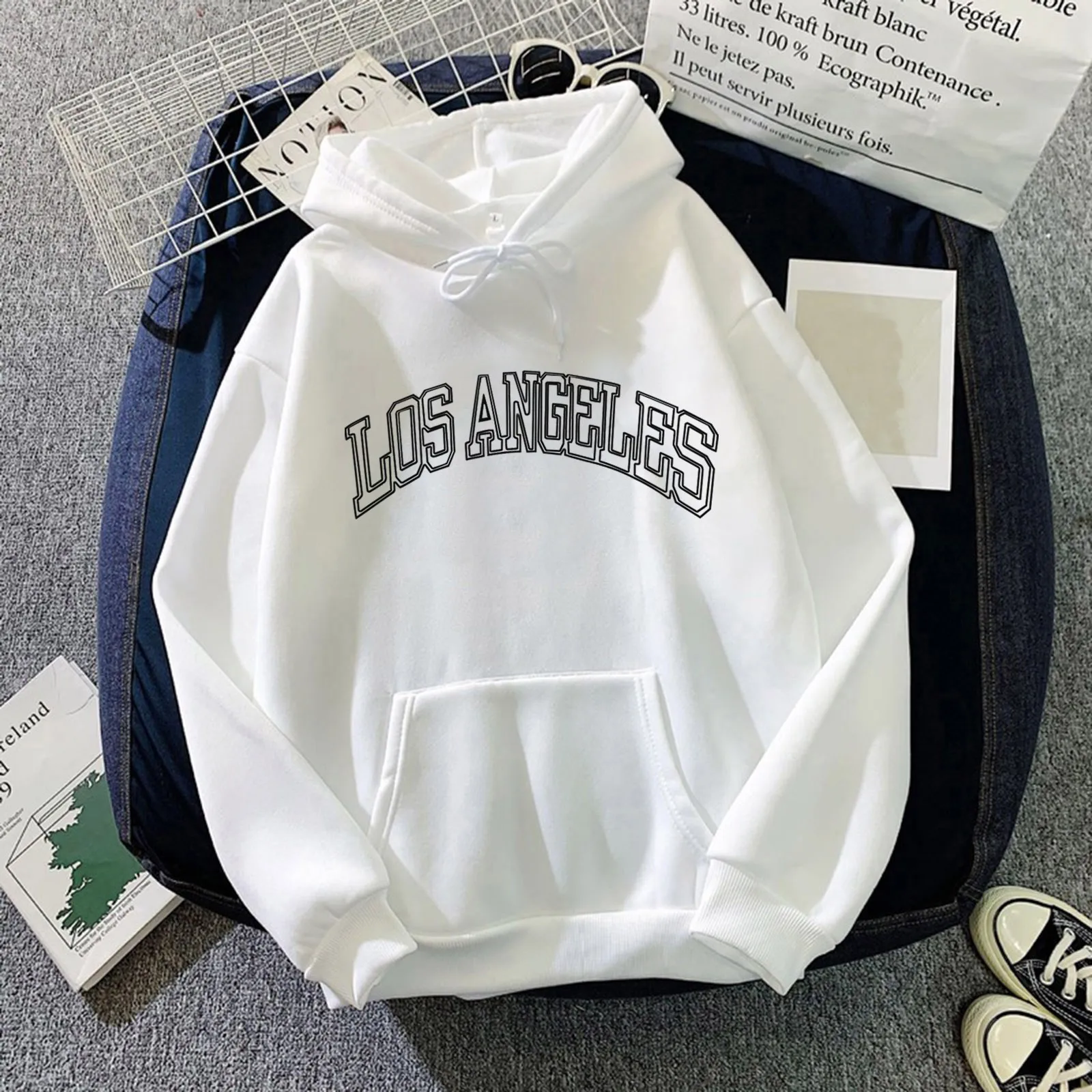 

Letter Print Women'S Sweatshirt Long Sleeved Blouse Oversized Pullover Casual Solid Color Hooded Athletic Pocket Top Hoodie Coat